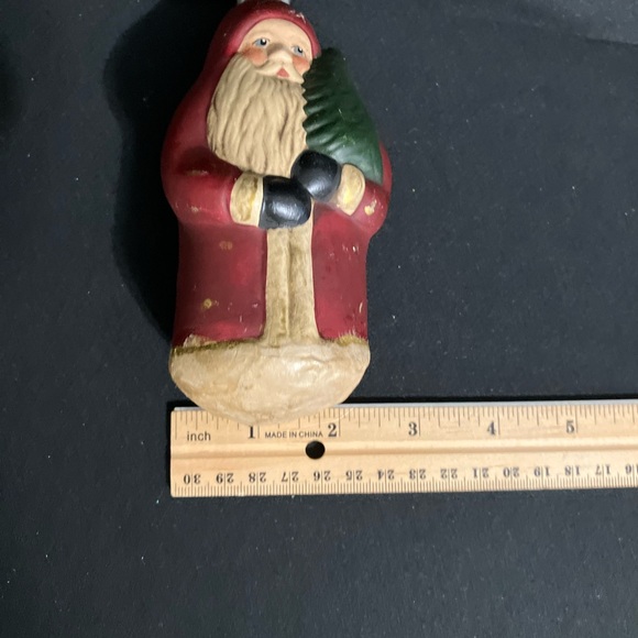 Christmas Santa & Tree Ornament - ceramic - aged & scuffed 6”x3” Primitives 1991 - Picture 5 of 7